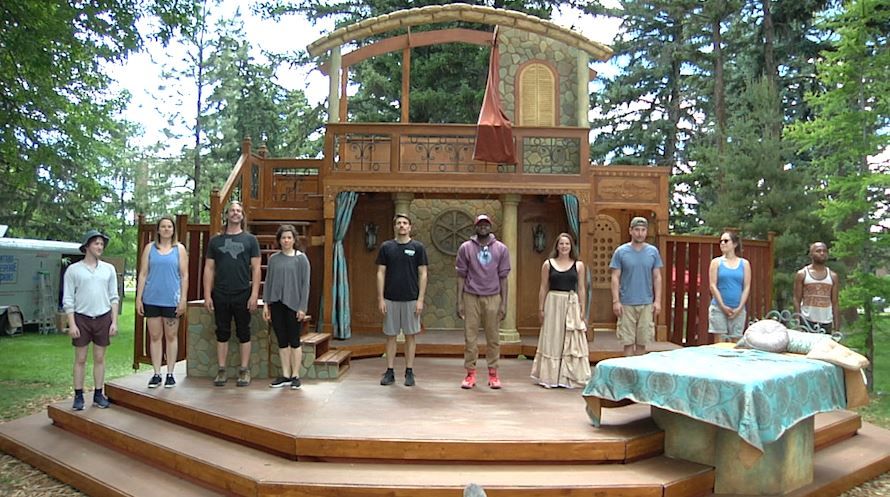 The cast for Shakespeare in the Parks' Othello prepares their curtain call during rehearsal. June 13, 2018.